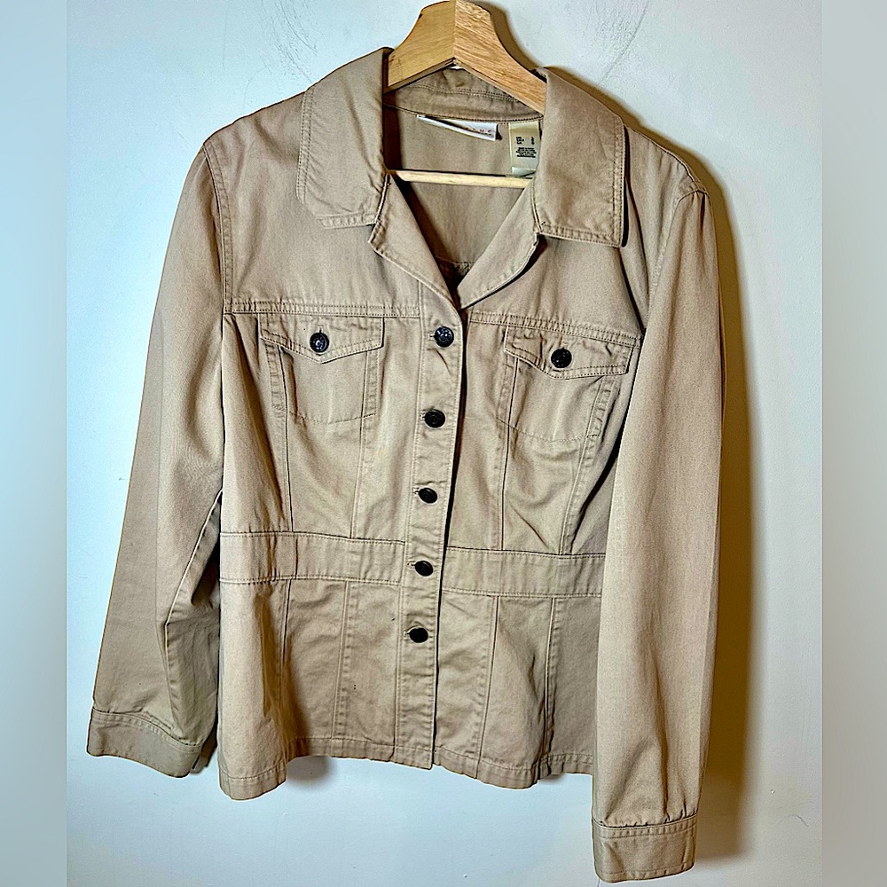 FIRST ISSUE Liz Claiborne Company Women’s Tan Cotton Button Closure Jacket Large